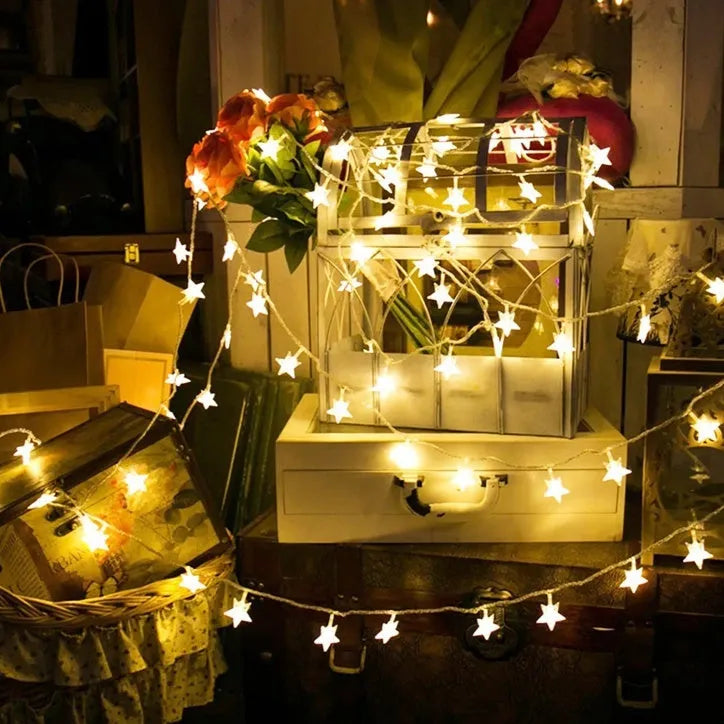 3 metre LED star light string with 20 warm white lights in glass shells for outdoor decoration