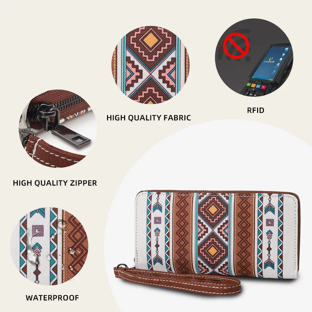 Striped canvas RFID security wallet in beige colour, shown with cards.