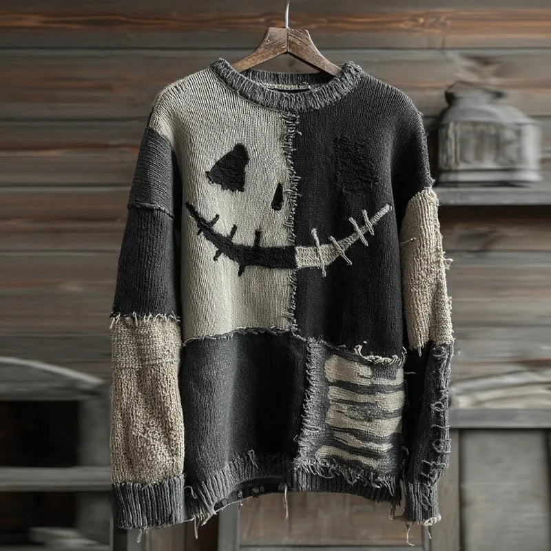 Digital printed women's pullover sweater in loose fit with 3D pattern, round neck, and long sleeves