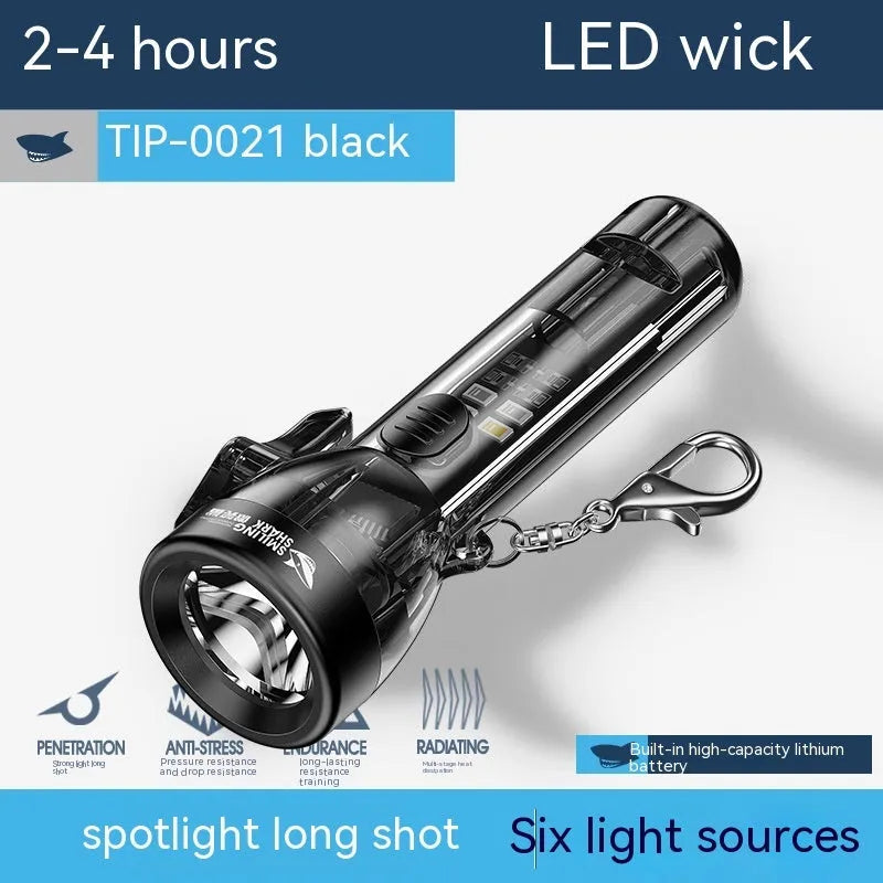 Black portable outdoor flashlight with USB charging cable