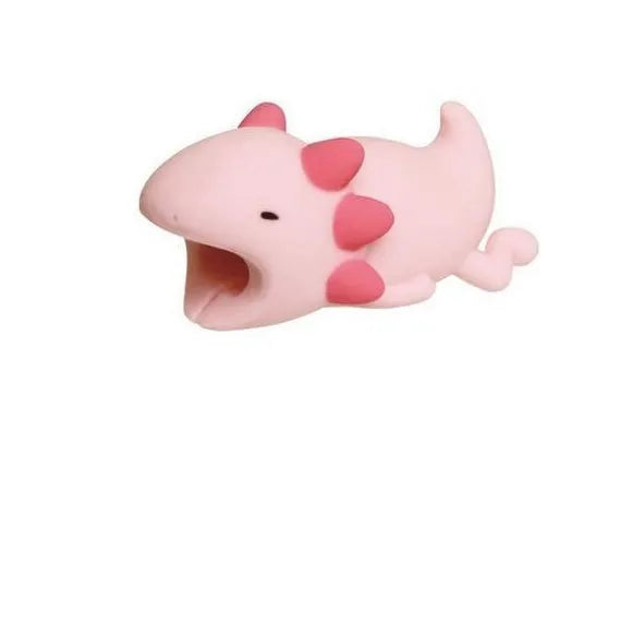 iPhone Lightning cable protector in an animal design, shown on the end of a charging cable.