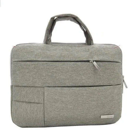 Nylon polyester multifunctional laptop briefcase bag in black, side view with zipper closure