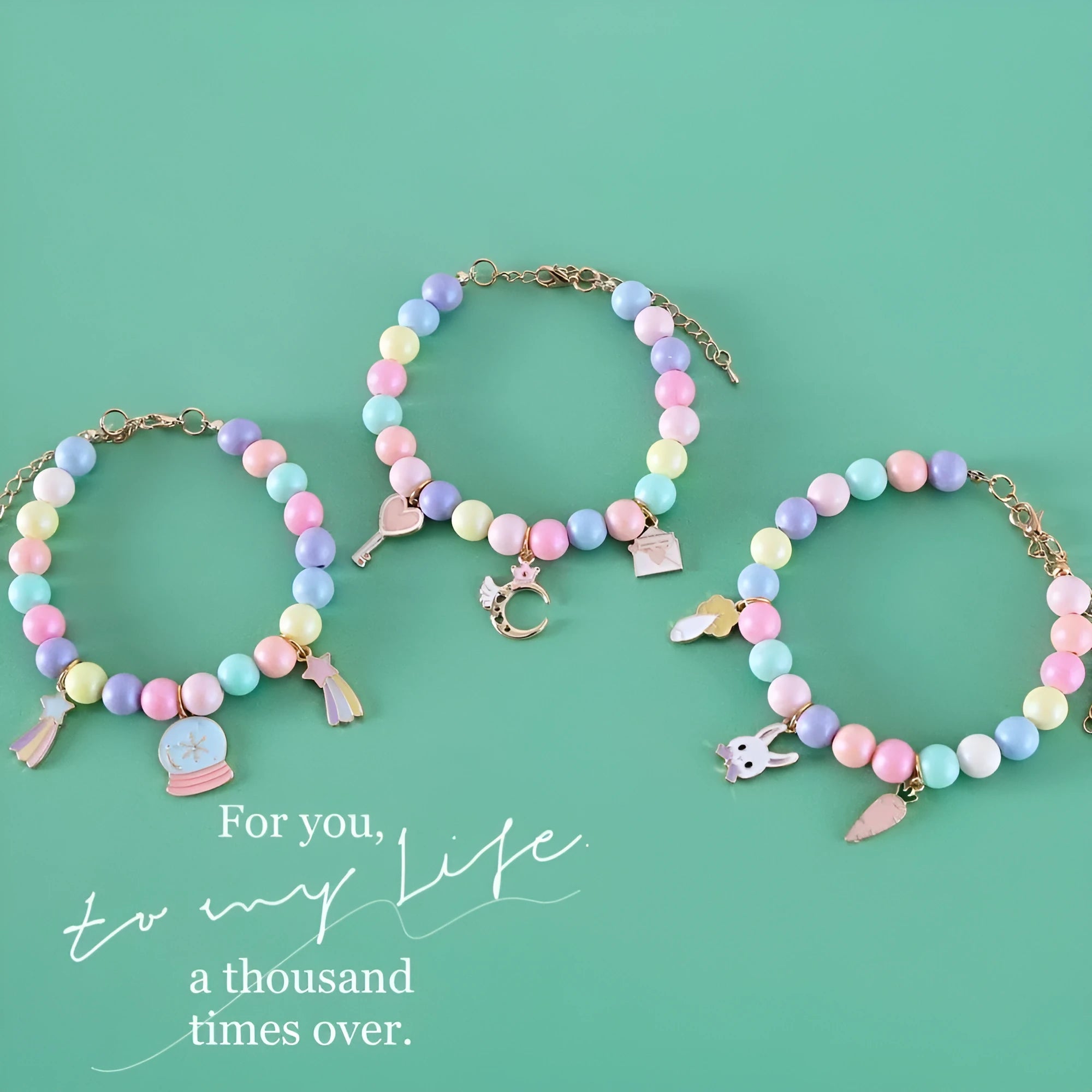 Macaron colour pet collar and bracelet set with resin crown and rabbit charms for small dogs and cats.