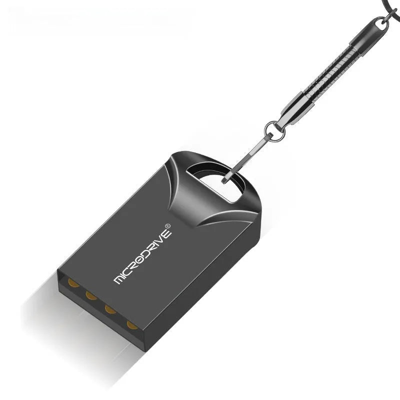 Black and silver mini metal USB flash drive showing compact size and USB connector.