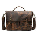 Leather 15 inch mens briefcase satchel in light brown with soft handle and messenger strap