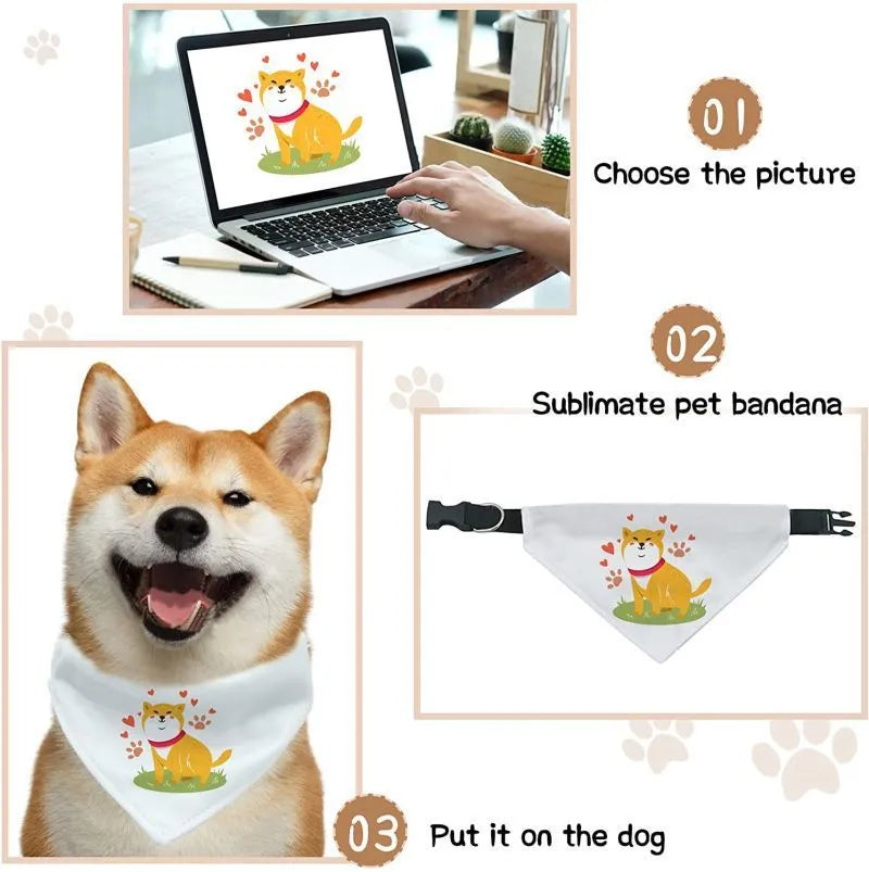 Blank white polyester dog scarf for thermal transfer customisation in four sizes