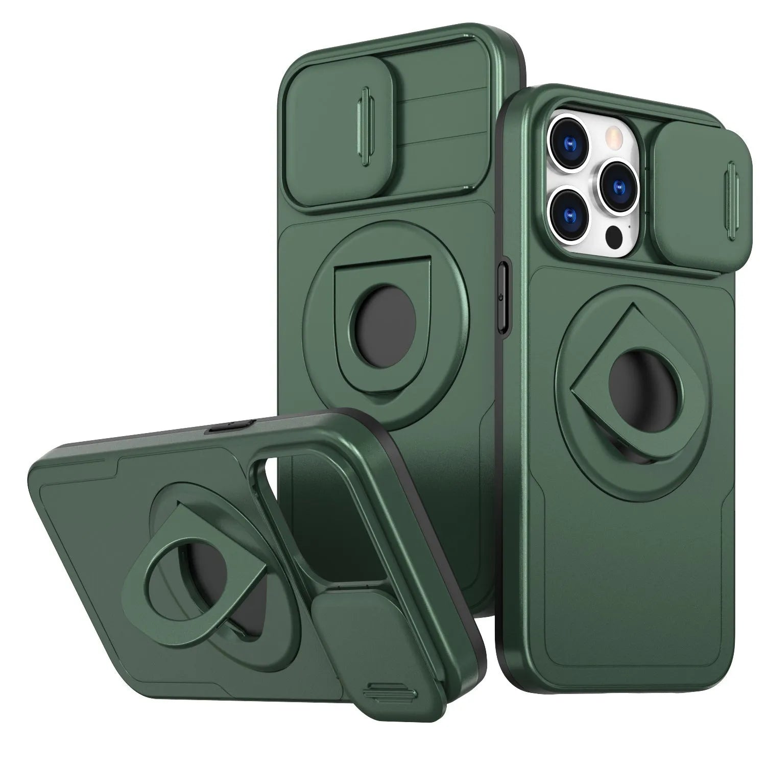 Phone case with sliding window, magnetic ring rotating bracket, in black, for Apple iPhone 16 Pro Max