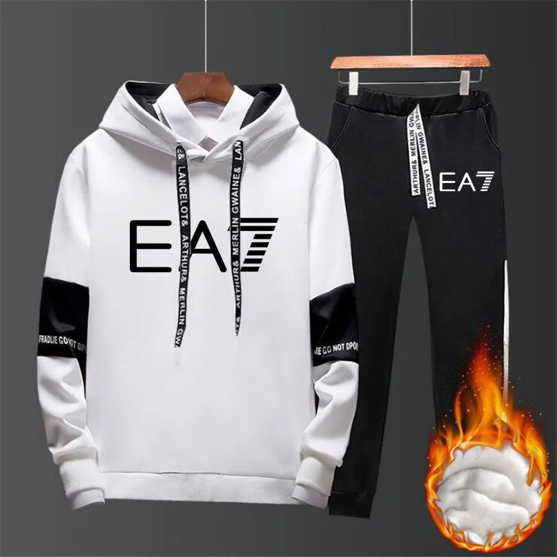 Two-piece fleece casual tracksuit set for women in black and grey colour combination