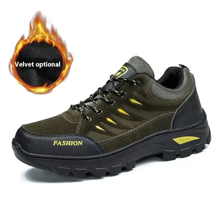 Men's brown suede hiking sneakers with rubber soles and lace-up design