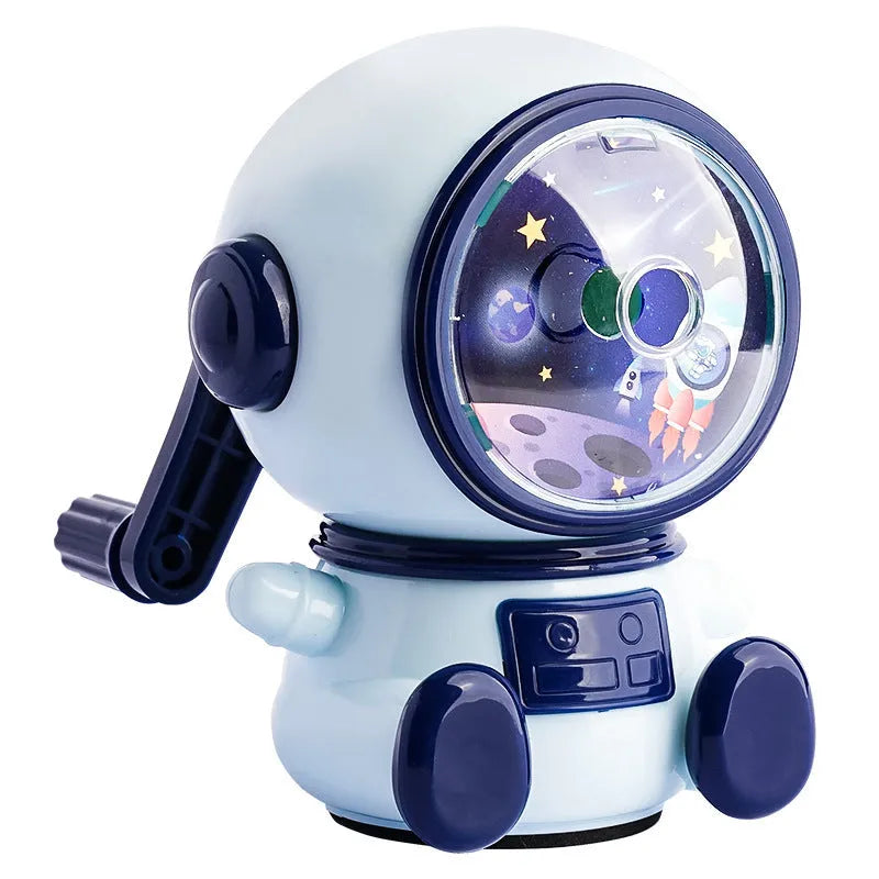 Blue cartoon astronaut manual pencil sharpener with anti-lead feature and adjustable levels