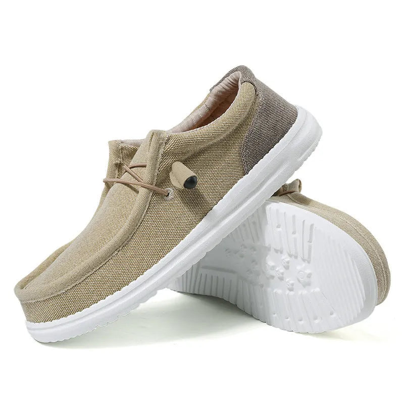 Men's casual canvas shoes in green or orange with mosaic splicing design and rubber soles