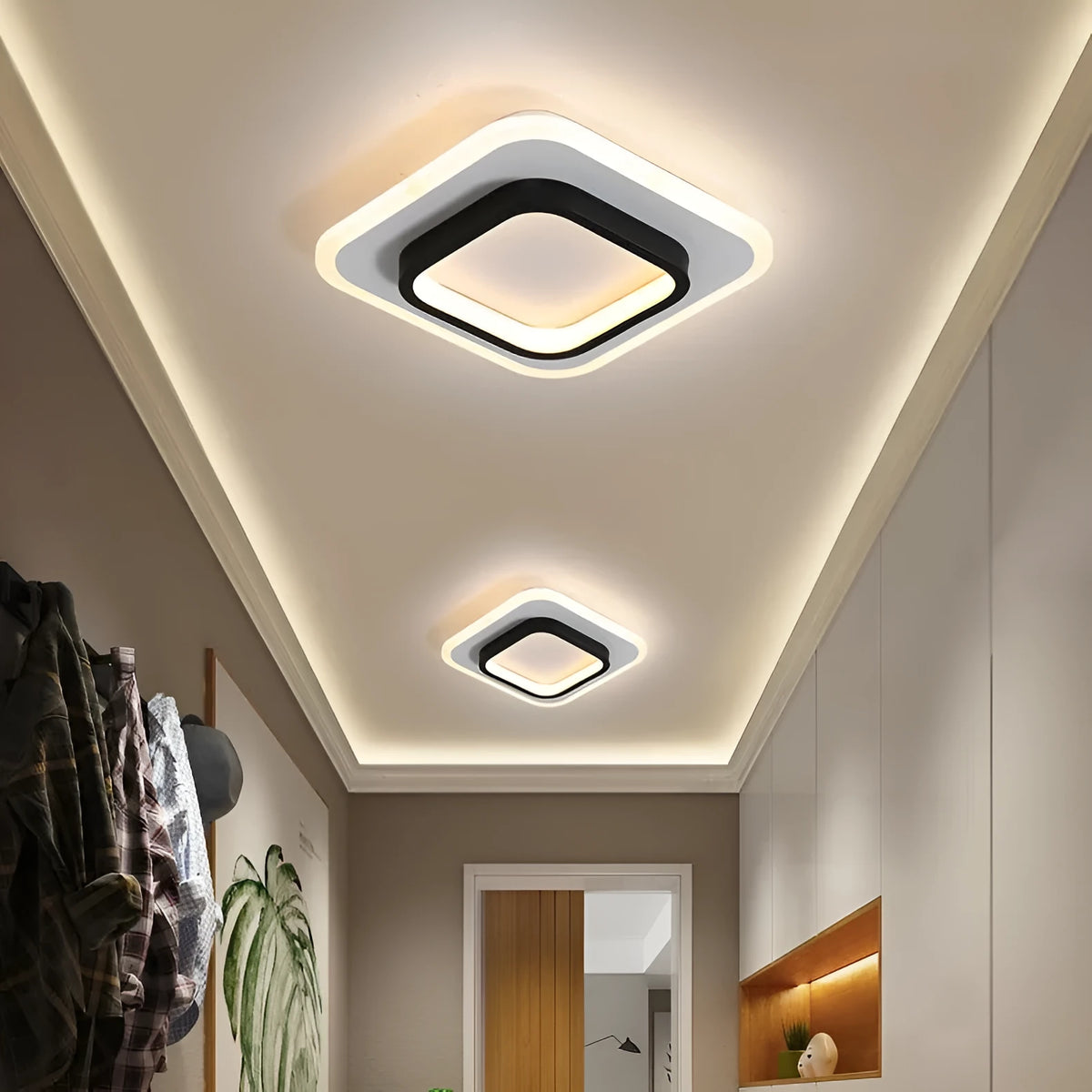 LED corridor aisle balcony light in aluminium and acrylic with black or white finish and 5-15m2 coverage