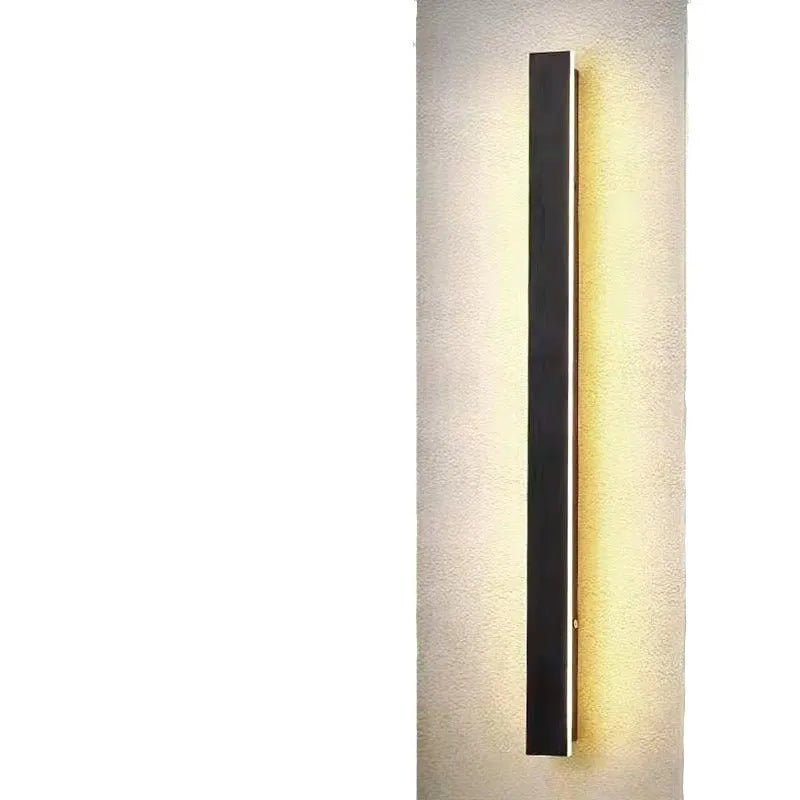 Linear outdoor wall lamp with IP65 waterproof rating and remote control for three light colours.