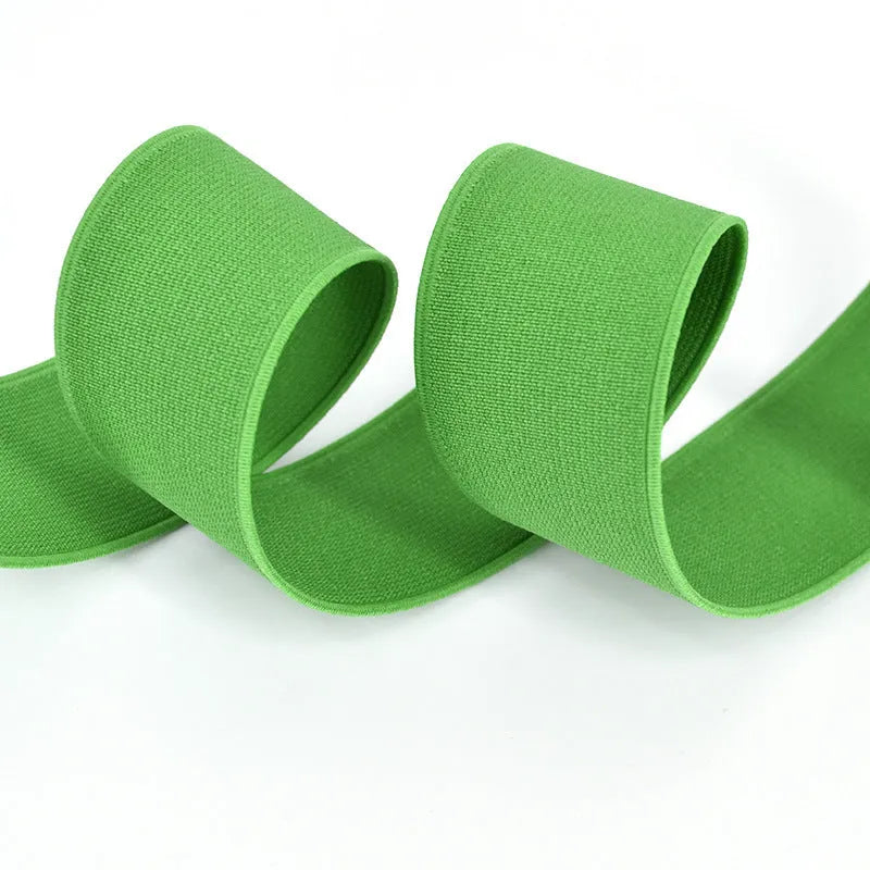 5cm wide rubber elastic band in multiple colours showing 1.5mm thickness for clothing and luggage use