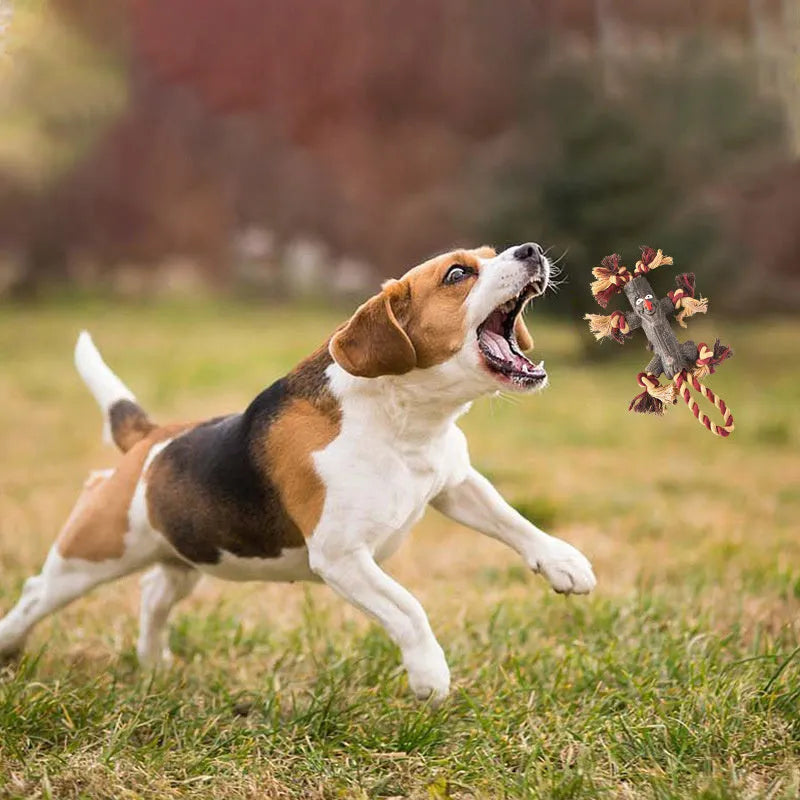 Large dog tooth grinding toy with rubber rope, TPR knot, log shape, and rope ball