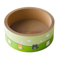 Large round deep pit corrugated paper cat scratch board measuring 50cm in diameter on a wooden floor.