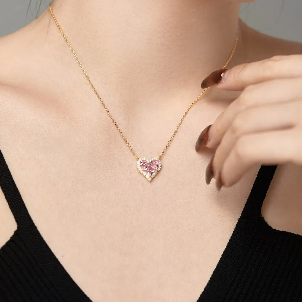 925 silver heart-shaped pendant necklace with cubic zirconia stone on white background