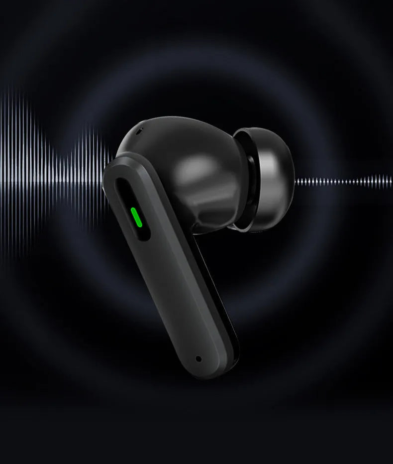True wireless Bluetooth headset in black and yellow with dual noise-reduction sports earplugs