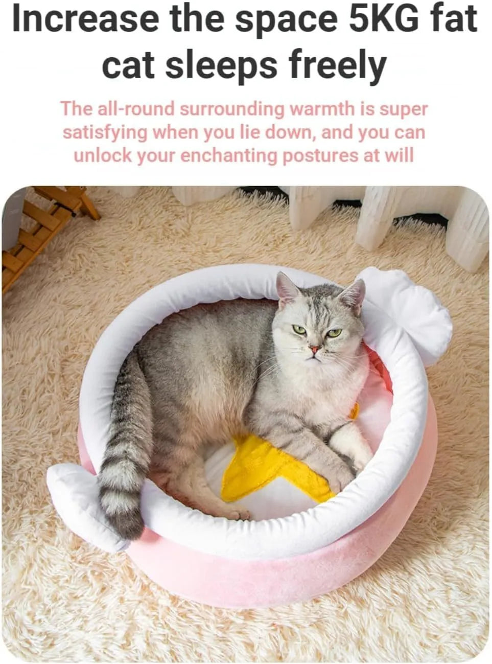 Pink or yellow honey pot-shaped enclosed cat bed with a magic wand decoration and a removable cushion.
