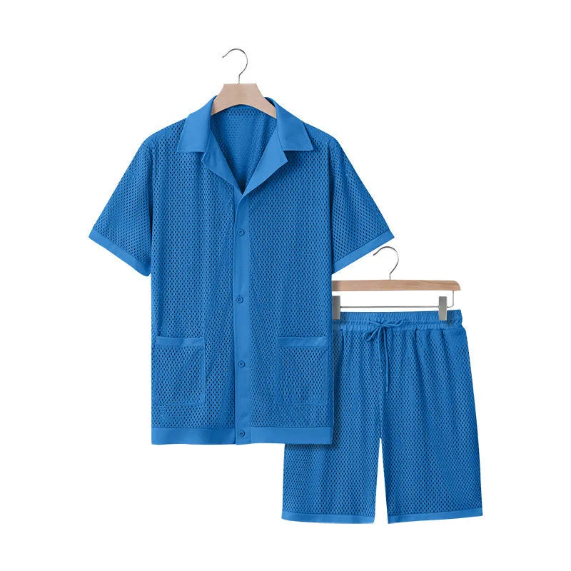 Women's lightweight beach outfit two-piece set with short sleeve cardigan and matching shorts