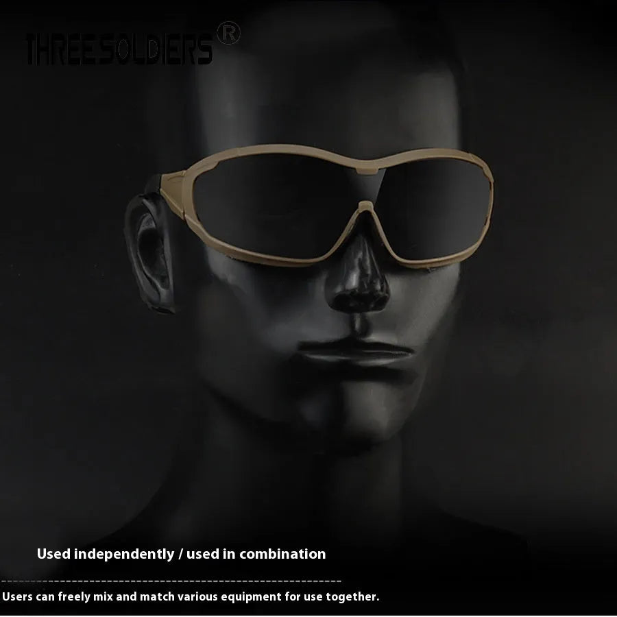 Outdoor fishing goggles with transparent lens and full rim plastic frame in black colour