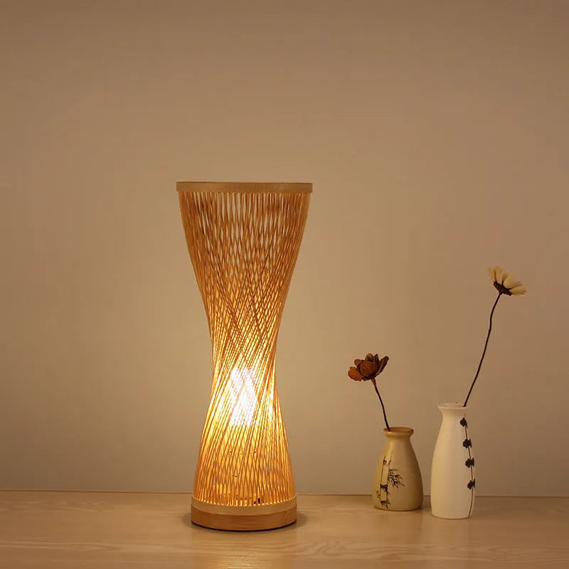 Creative Japanese bamboo bedside lamp hand-woven shade diameter 17cm height 40cm