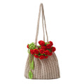 Artistic girls' one-shoulder bag with woven rose bouquet design in pink and red, soft material, double straps