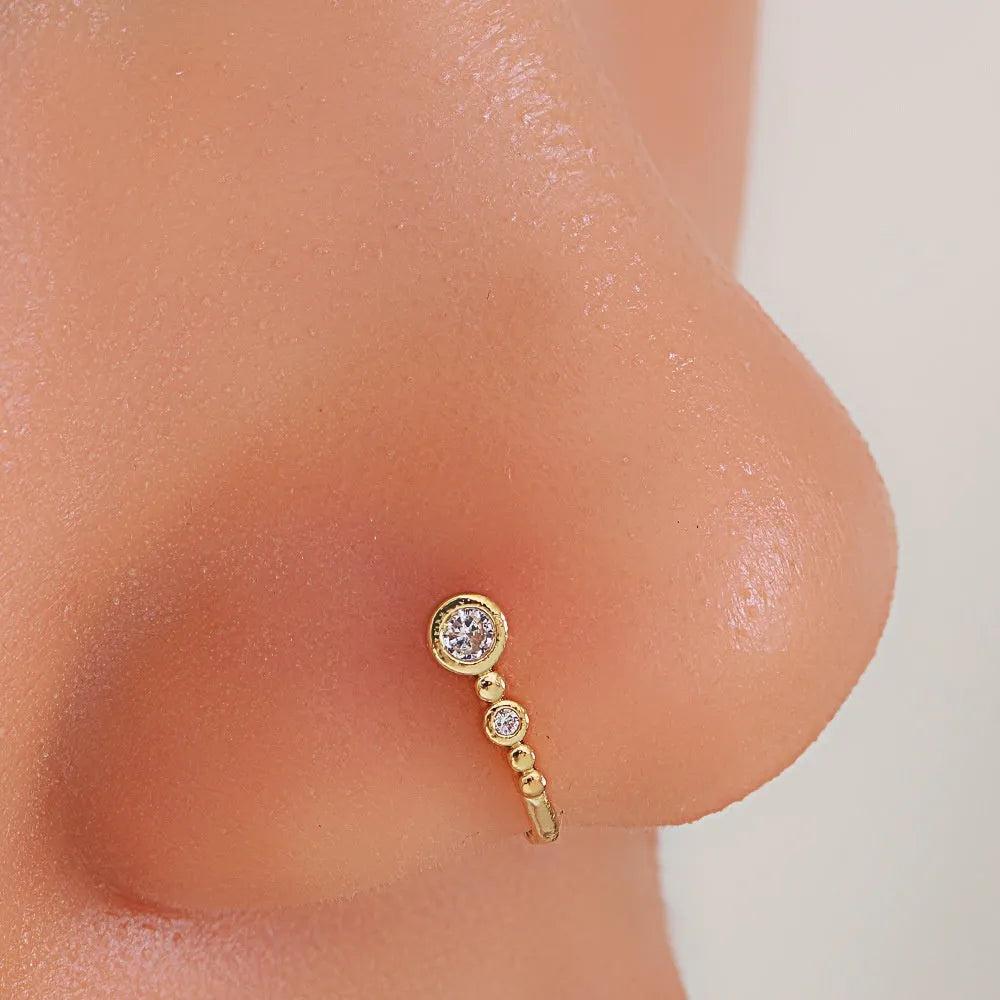 Copper U-shaped nose ring with micro inlay zircon in white K or KC gold electroplated finish