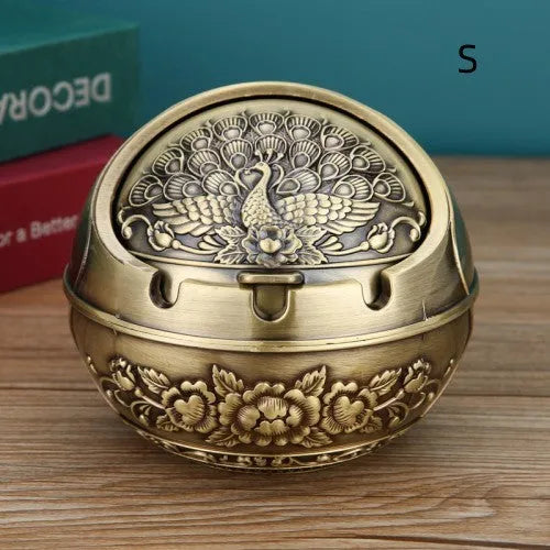 Creative bronze and red copper alloy ashtray with smoke extinguishing slot in various decorative styles.