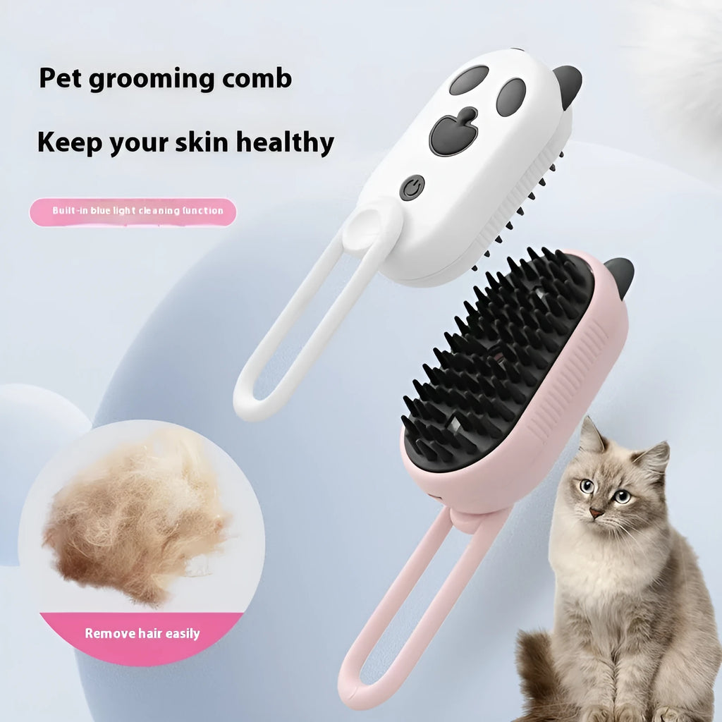 Avocado green themed pet spray brush with massage and hair removal functions on an ABS plastic handle.