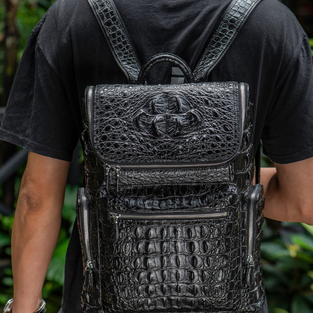 Kurayoshi handmade crocodile leather backpack vertical square shape large capacity 14 inch laptop bag