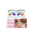 Rainbow coloured false eyelashes made from chemical fibre for dramatic makeup looks