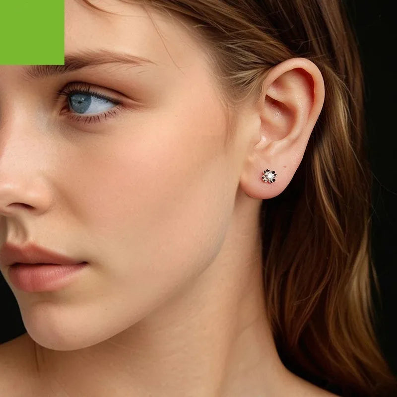 S925 sterling silver clover stud earrings with 10 points moissanite, electroplated, pair with certificate