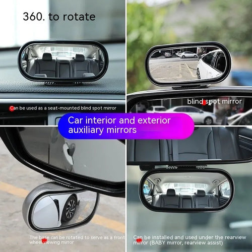 Black 360-degree rotation rearview mirror for cars with ABS glass construction and sucker mounting