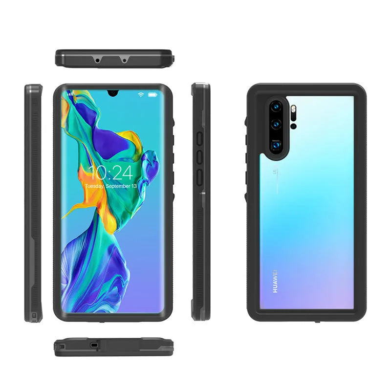 Huawei P30 anti-drop phone case in black with wave point pattern
