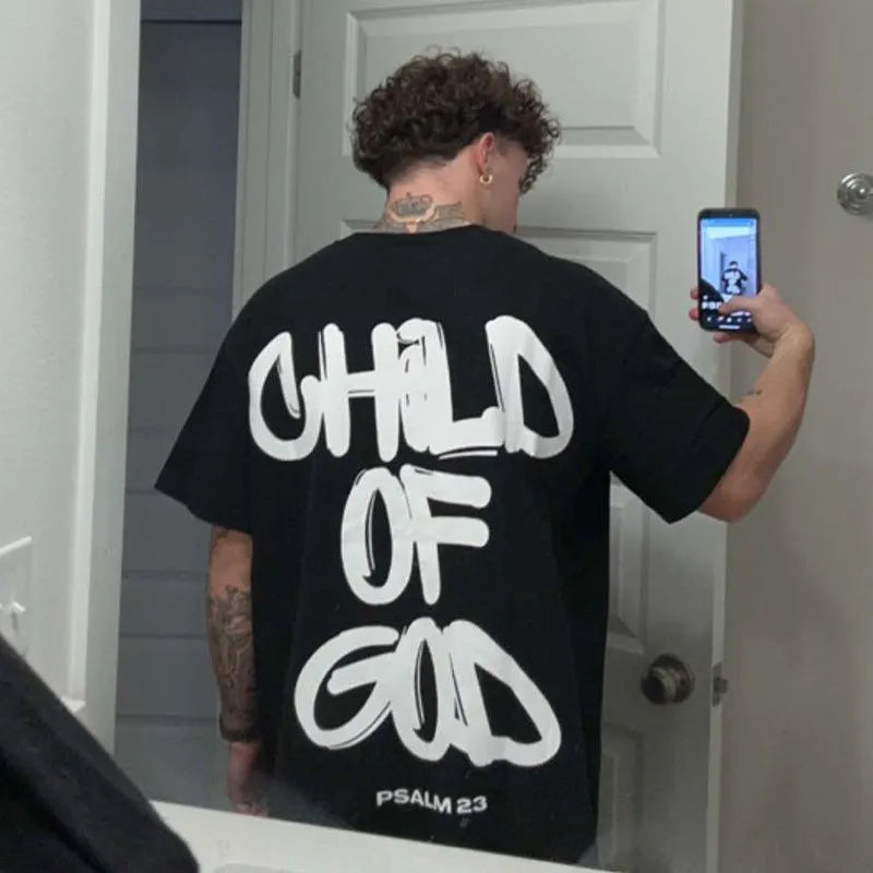 Child Of God print T-shirt in casual style, 100% polyester, round neck, short sleeves, summer top