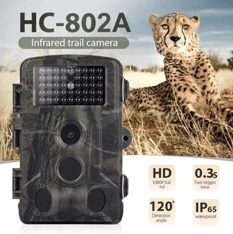 Wild hunting camera in Military Green with 2.0 inch LCD, HD 1080p, 12x optical zoom, and MicroSD slot