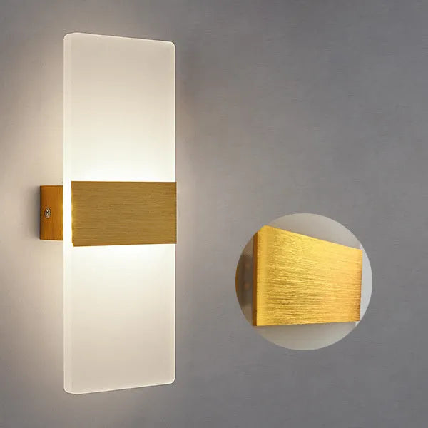 Modern acrylic wall lamp for corridor with LED light in silver, black, or gold finish.