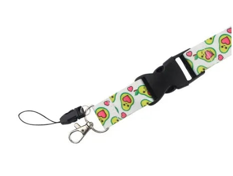 Fruit avocado cartoon design printed on both sides of 2.5cm wide polyester lanyard with plastic buckle