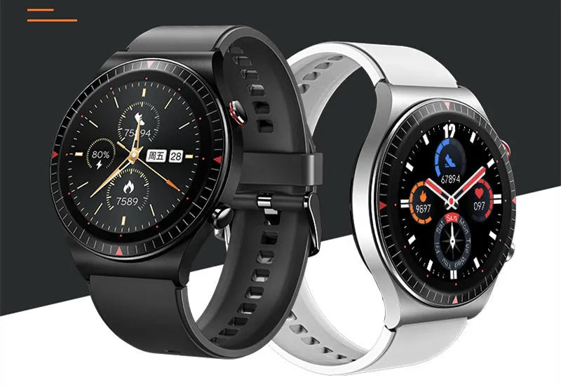 Bluetooth call smart watch with music recording, 1.28 inch screen, black or white, TPU silicone strap