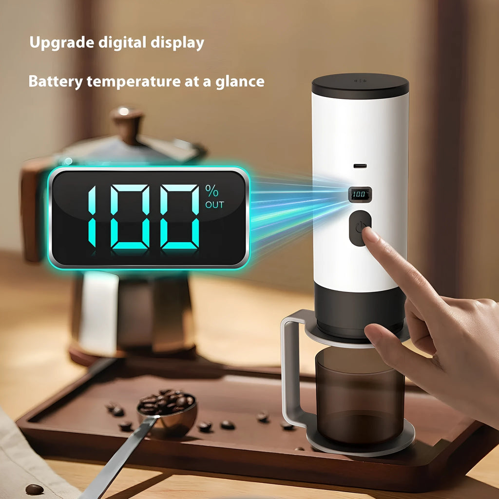 Portable capsule coffee machine with LCD display and wireless heating in pearl white
