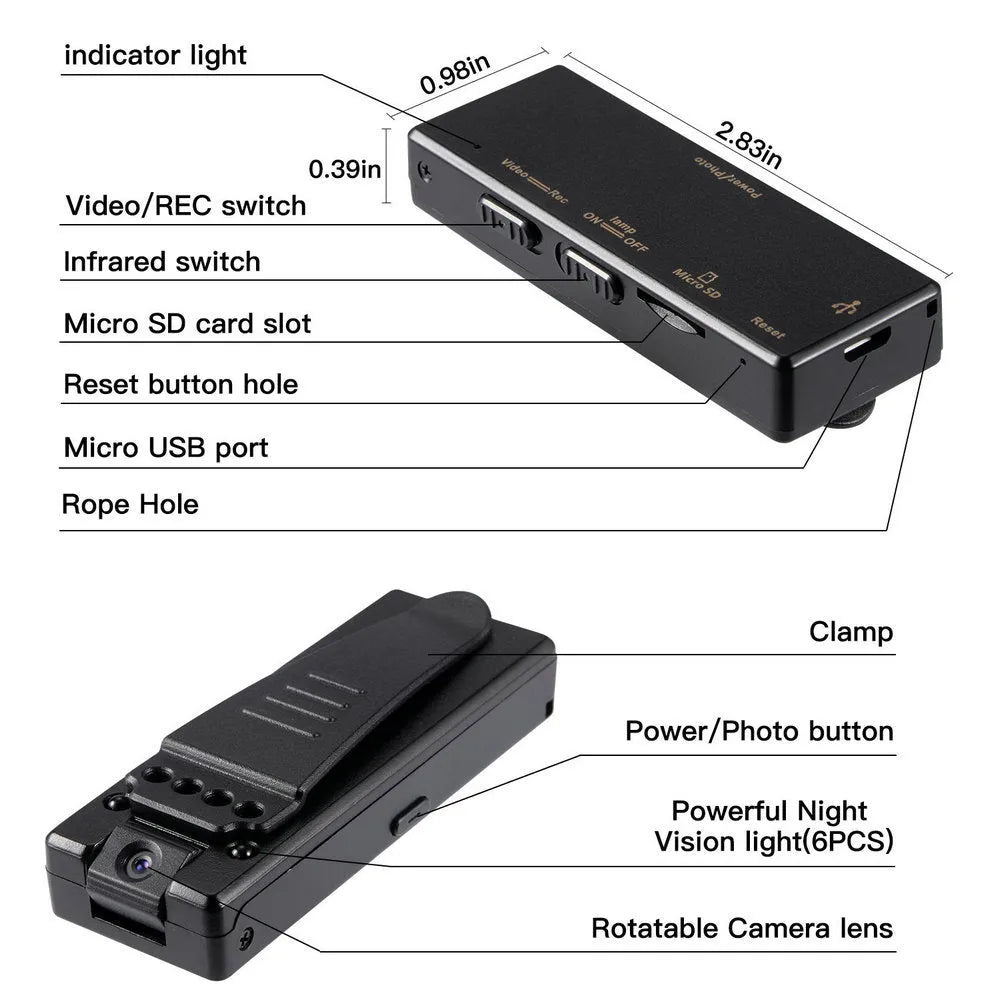 Black HD DV home camera on a stand with a rotational lens, shown as a dashcam and action camera.