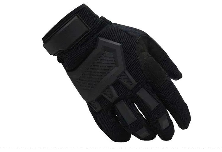 Touch screen tactical gloves for men in black with rubber knuckle and reinforced palm, full finger design