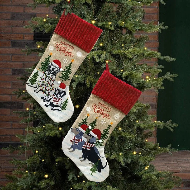 Christmas tree pendant ornament with cat and dog fireplace design measuring 46x28cm