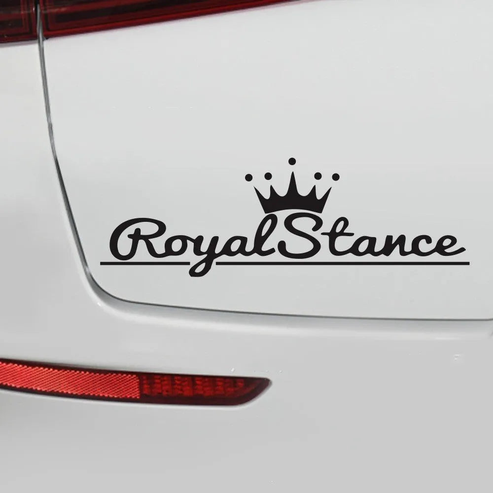 Reflective crown car sticker on vehicle window showing PET vinyl material and waterproof adhesive backing