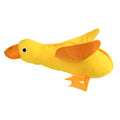 Yellow duck plush dog toy with squeaker and treat dispensing features