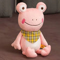 Cute scarf frog doll plush toy in blue with scarf, on a neutral background