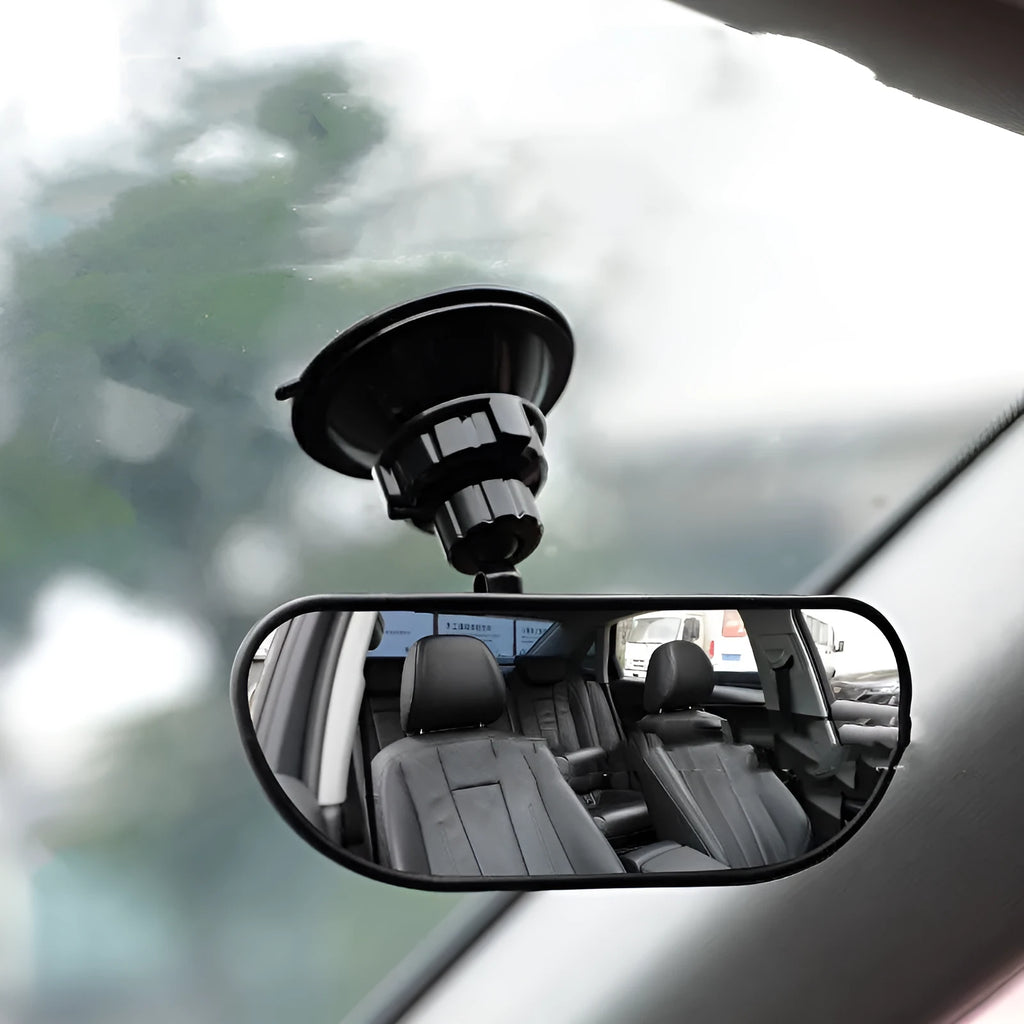 Black 360-degree rotation rearview mirror for cars with ABS glass construction and sucker mounting