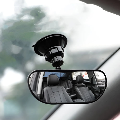 Black 360-degree rotation rearview mirror for cars with ABS glass construction and sucker mounting