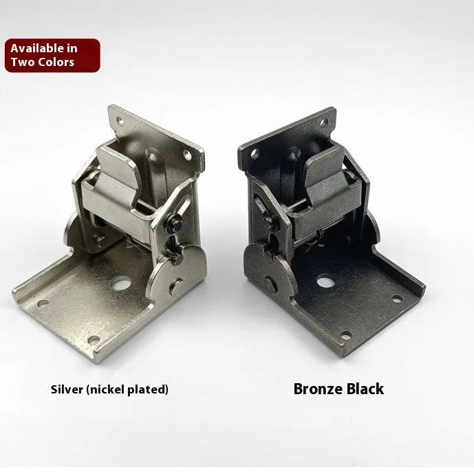 Furniture foot folding hinge in electroplated finish for invisible 0-90 degree self-locking installation.